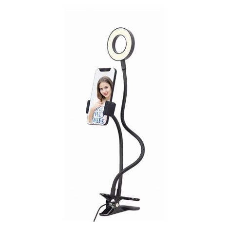 Światło pierścienia do selfie Gembird z uchwytem na telefon | Gembird LED-RING4-PH-01 | Regulacja jasności | Metal + ABS | Czarn